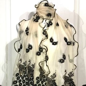 New cream/beige chiffon peacock wrap/shawl/scarf.